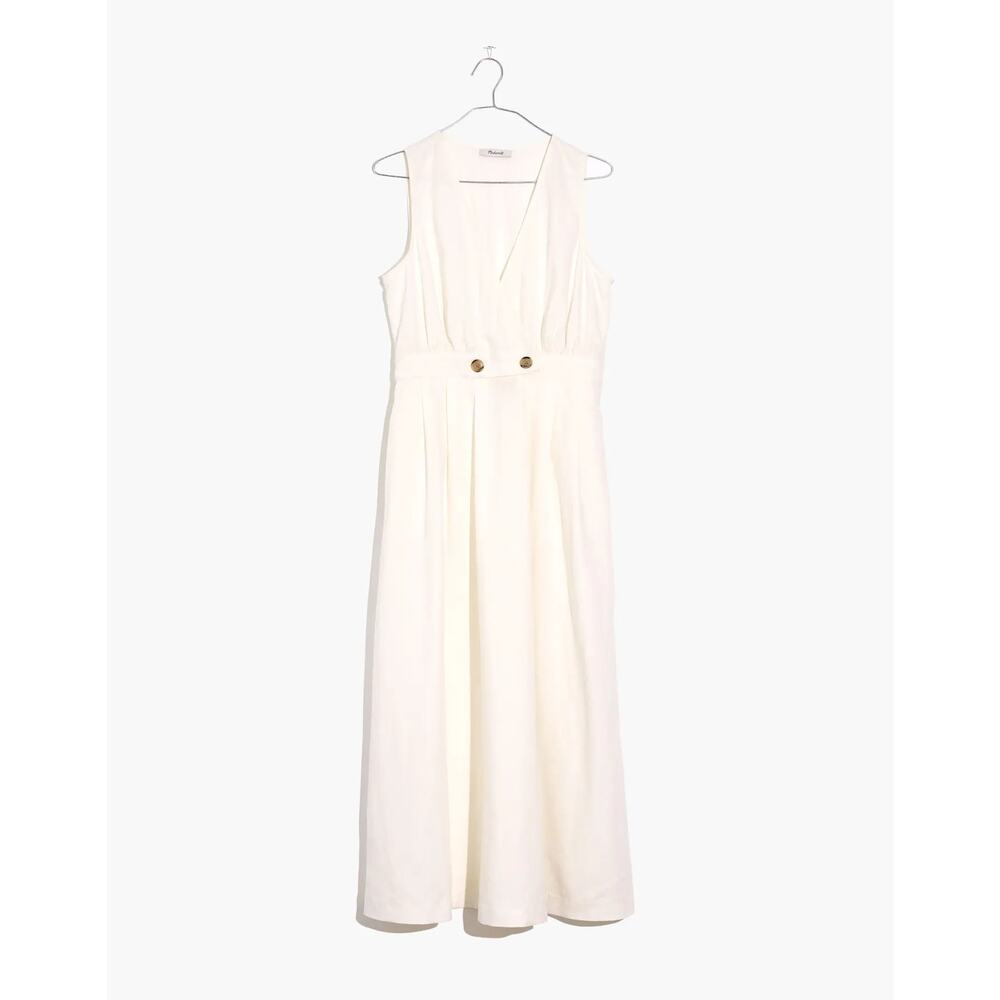 MADEWELL White Button Waist Cotton/Linen Blend Wrap Midi Dress US 6 NWT - Picture 14 of 14
